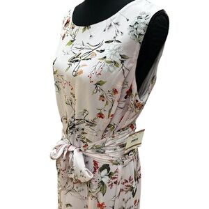 Anne Klein Floral Sleeveless Tie-Waist Maxi Dress Blush Pink Fully Lined Size 12